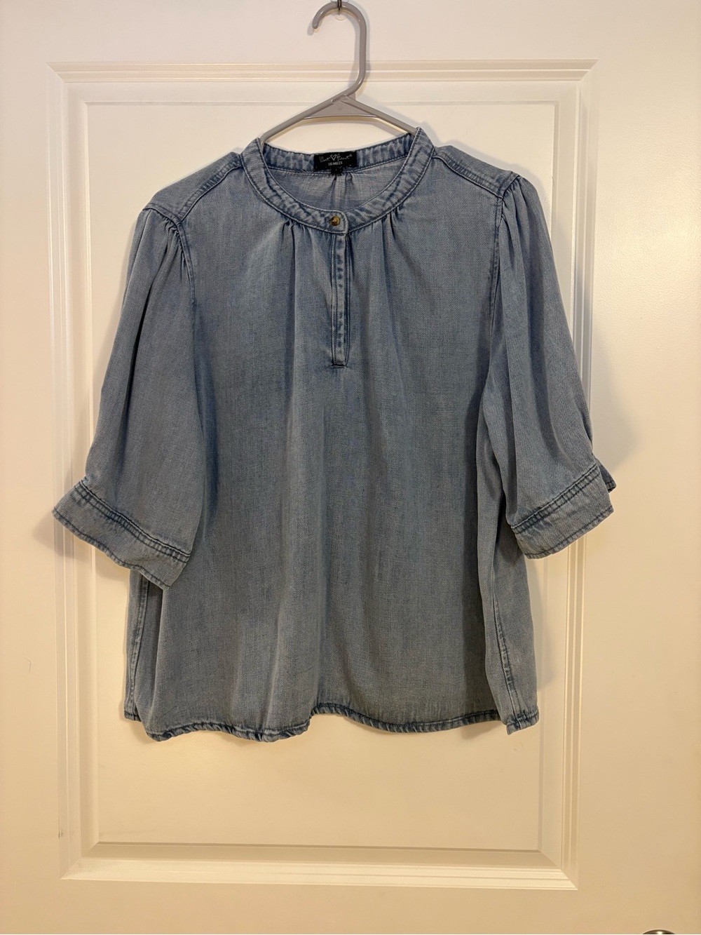 Velvet Heart | Light Wash Denim Peasant  Blouse | Boho Western Cottagecore